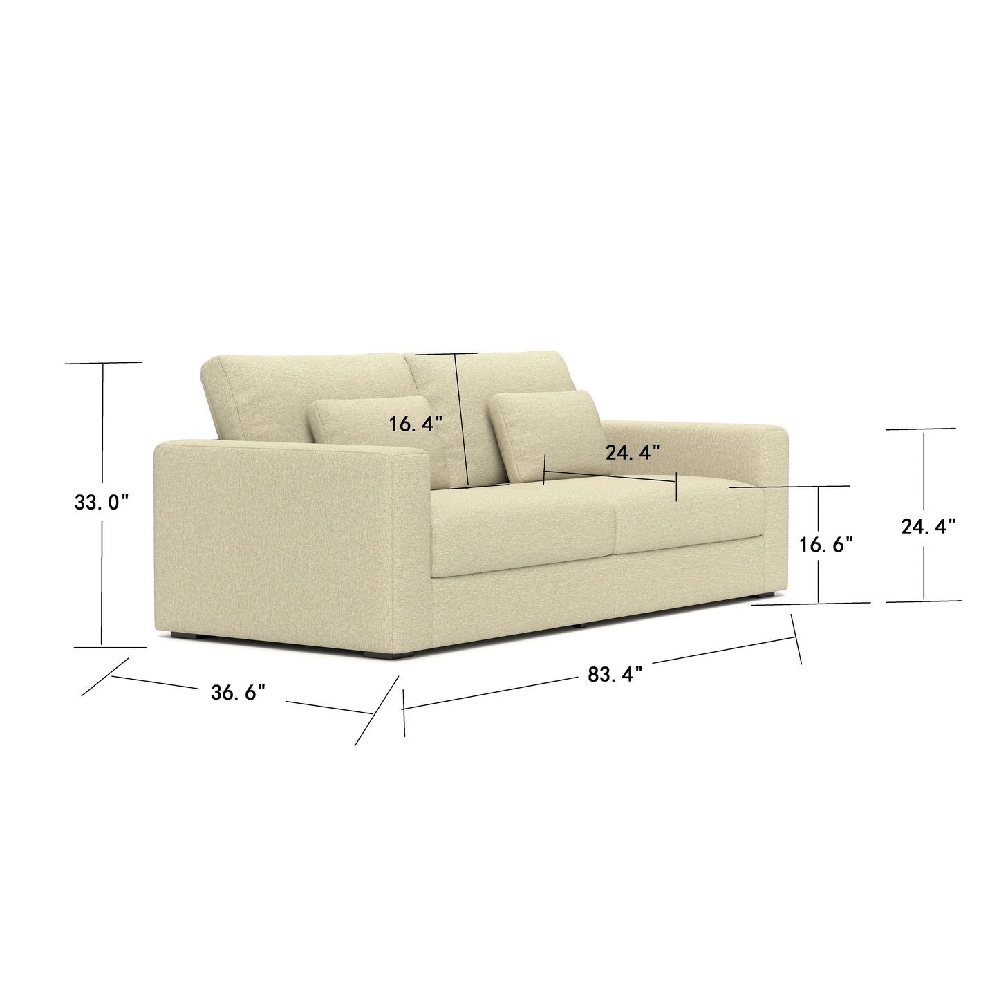 83Fabric 3-Seater Sofa - Plush Double-Cushioned Comfort for Modern Living Rooms