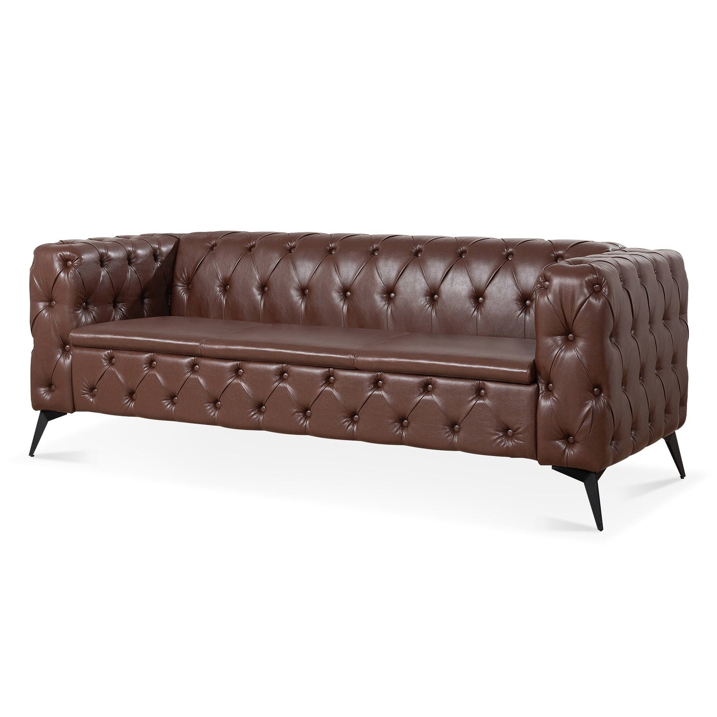 84.06 PU Traditional Square Arm 3-Seater Sofa with Removable Cushions, Pocket Spring Seat, and Iron Sled Base