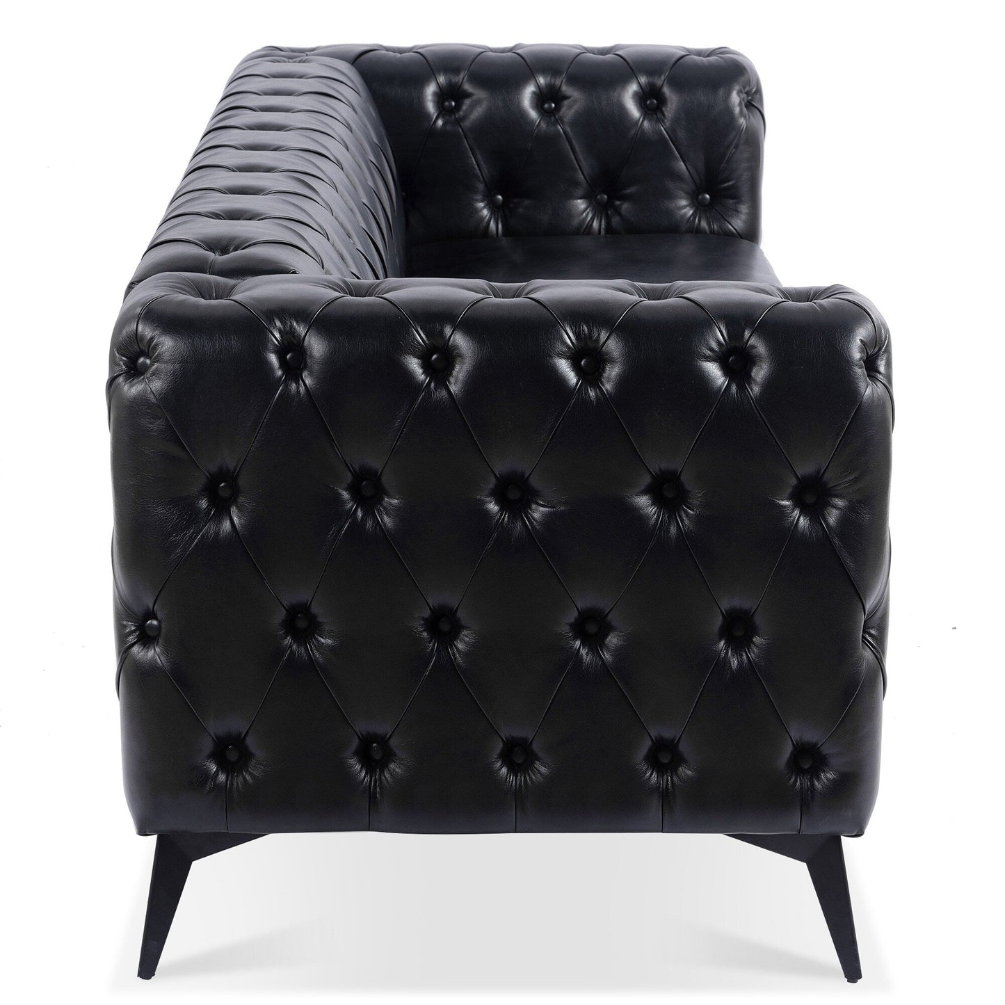 84.06 PU Traditional Square Arm 3-Seater Sofa with Removable Cushions, Pocket Spring Seat, and Iron Sled Base