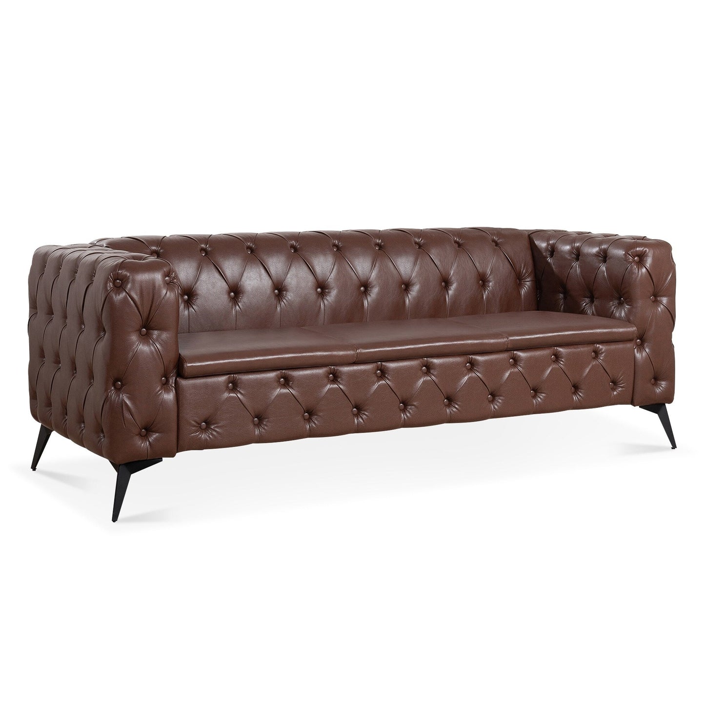 84.06 PU Traditional Square Arm 3-Seater Sofa with Removable Cushions, Pocket Spring Seat, and Iron Sled Base