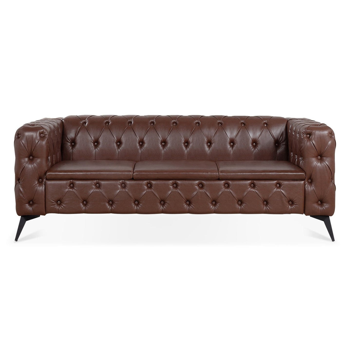 84.06 PU Traditional Square Arm 3-Seater Sofa with Removable Cushions, Pocket Spring Seat, and Iron Sled Base