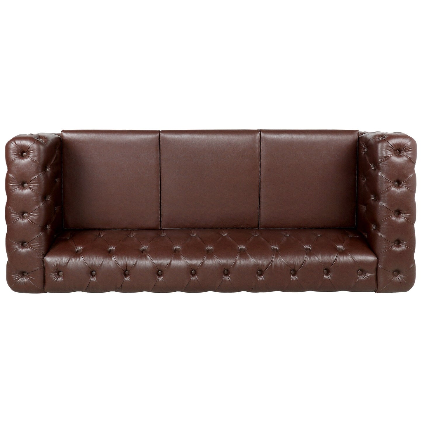 84.06 PU Traditional Square Arm 3-Seater Sofa with Removable Cushions, Pocket Spring Seat, and Iron Sled Base