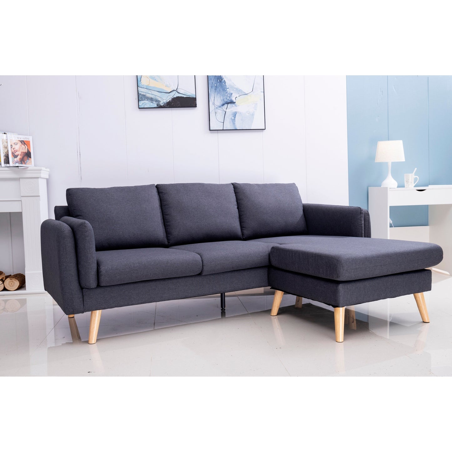84.6-Inch L-Shaped Sofa with Interchangeable Footrests - Perfect for Living Room and Apartment