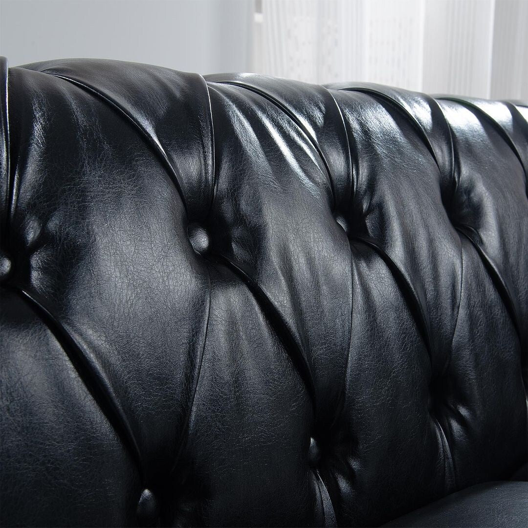 84.65 Chesterfield Tufted Faux Leather Sofa with Rolled Arms
