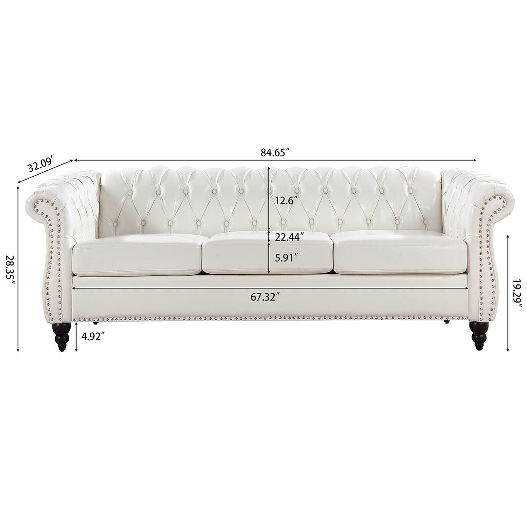 84.65 Chesterfield Tufted Faux Leather Sofa with Rolled Arms