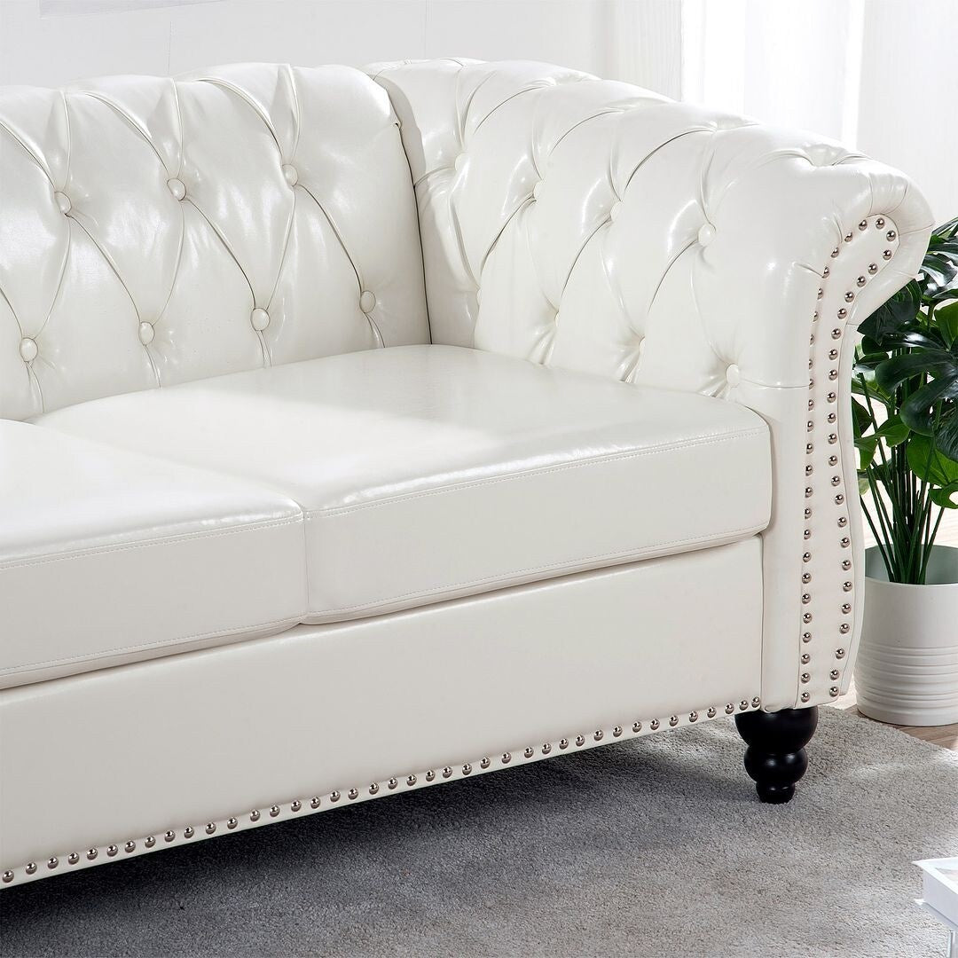 84.65 Chesterfield Tufted Faux Leather Sofa with Rolled Arms