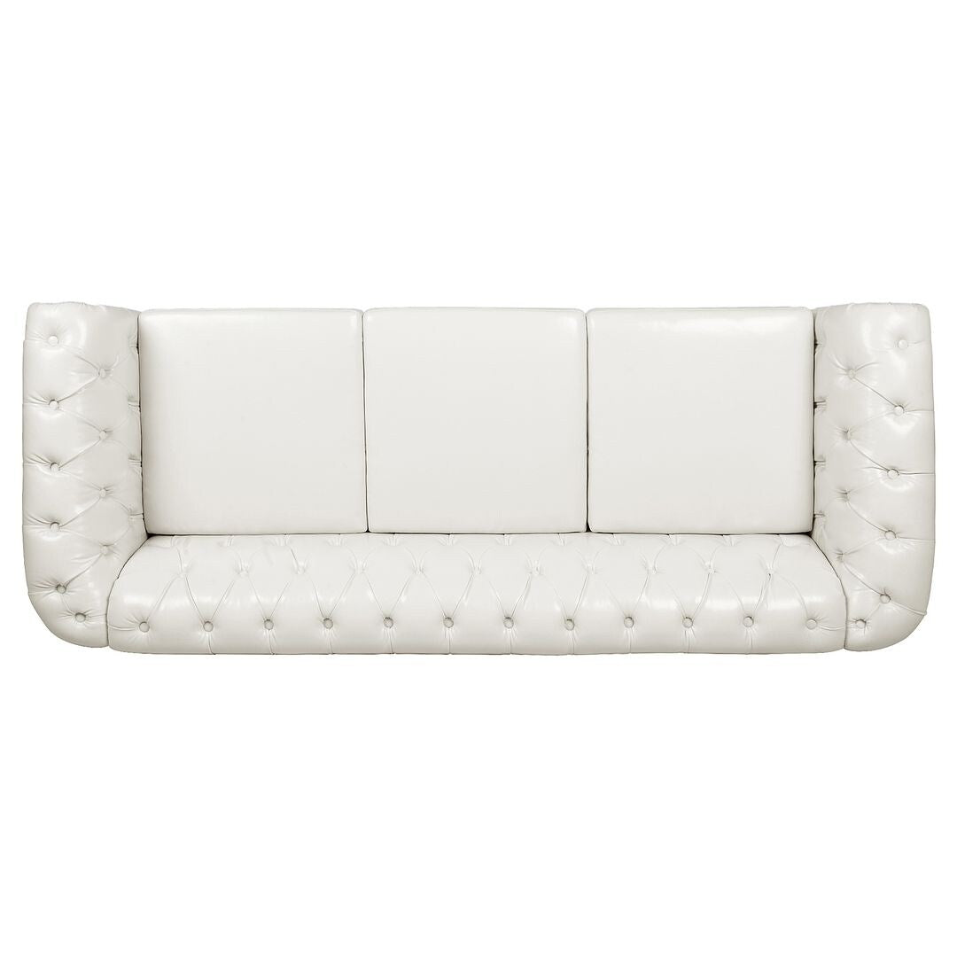 84.65 Chesterfield Tufted Faux Leather Sofa with Rolled Arms