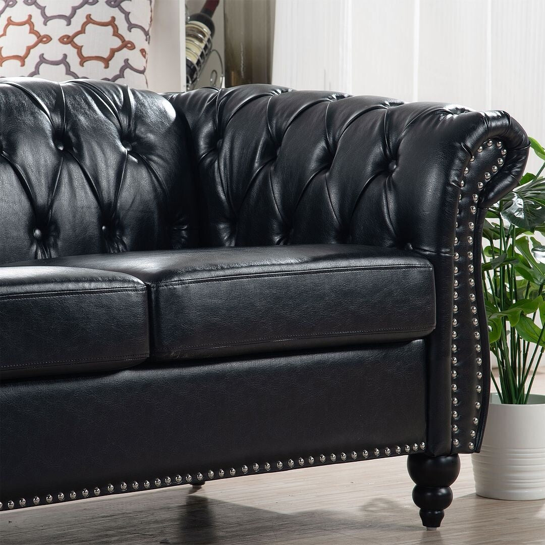 84.65 Chesterfield Tufted Faux Leather Sofa with Rolled Arms
