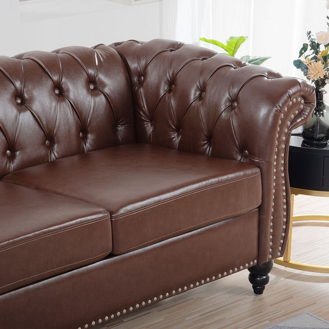 84.65 Chesterfield Tufted Faux Leather Sofa with Rolled Arms