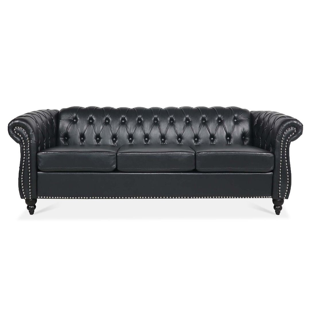 84.65 Chesterfield Tufted Faux Leather Sofa with Rolled Arms