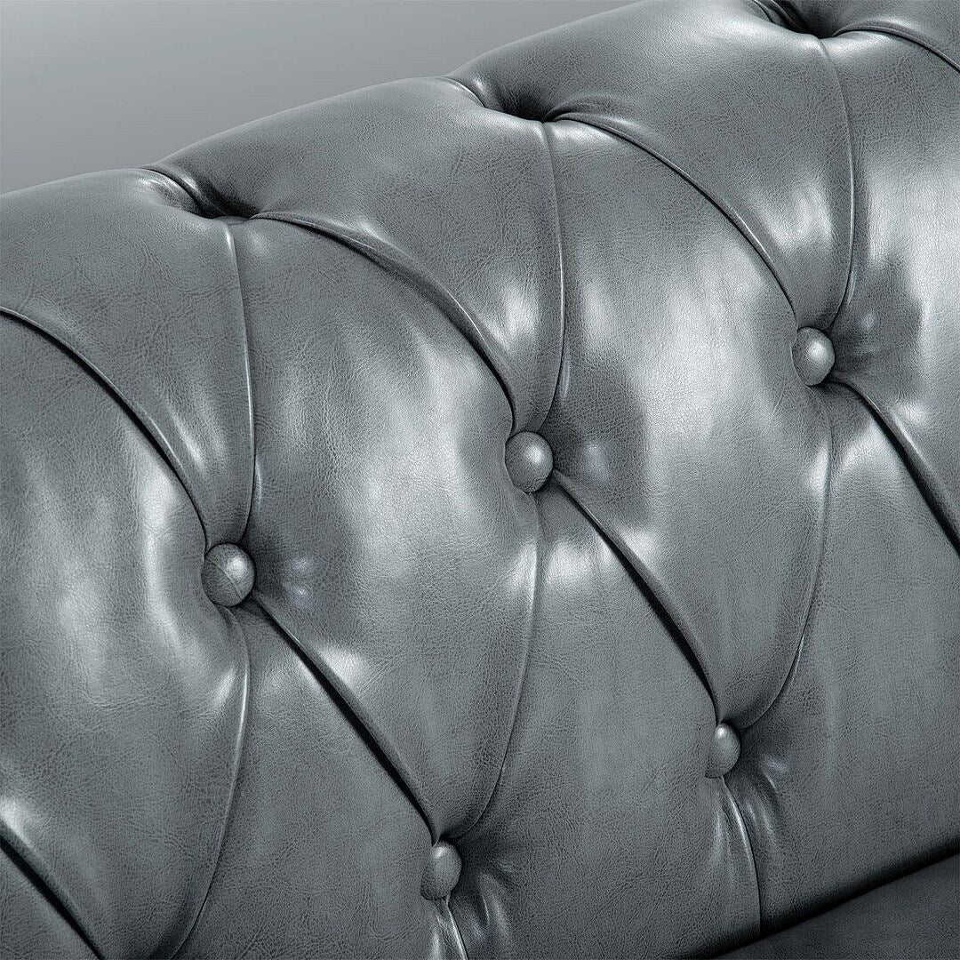 84.65 Chesterfield Tufted Faux Leather Sofa with Rolled Arms