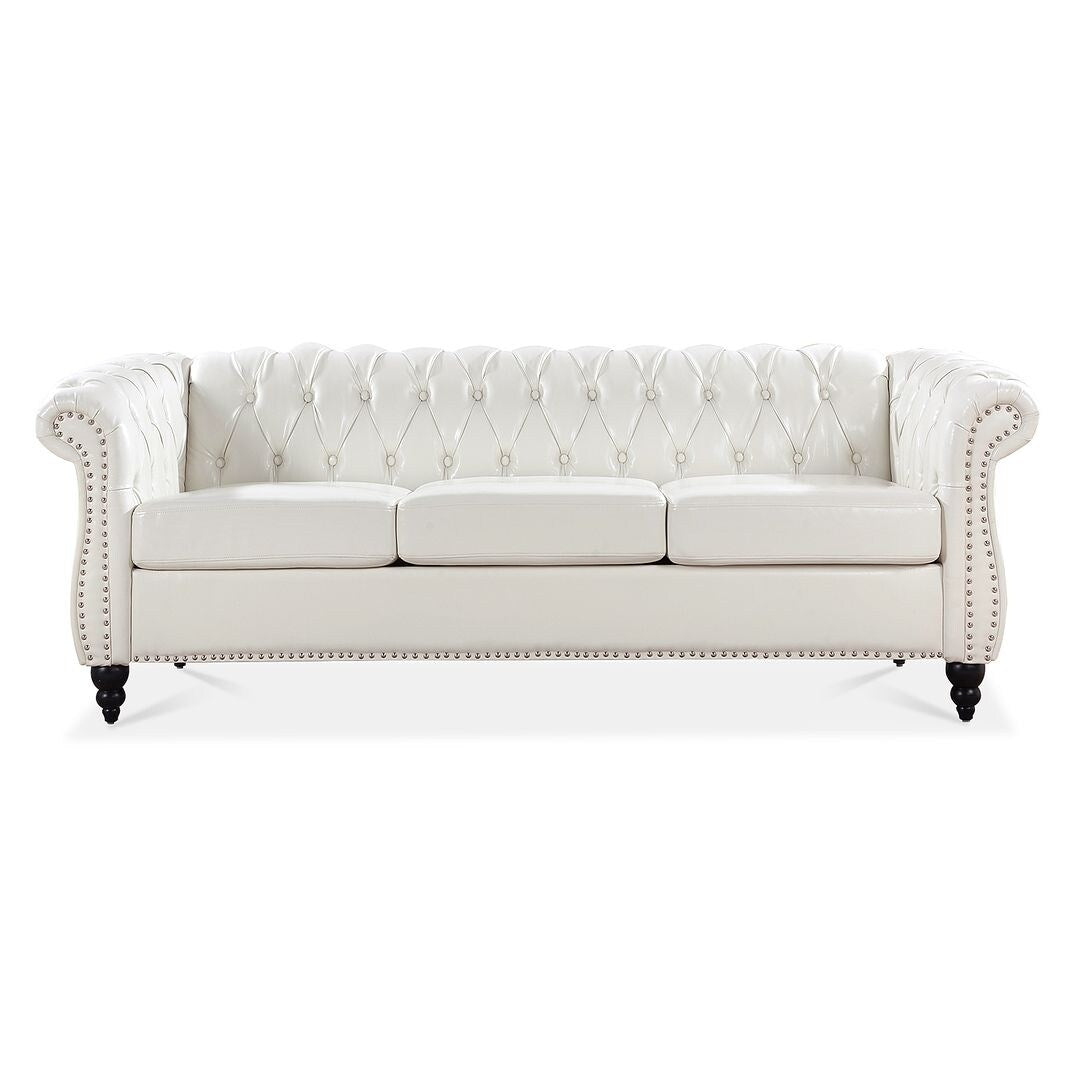 84.65 Chesterfield Tufted Faux Leather Sofa with Rolled Arms