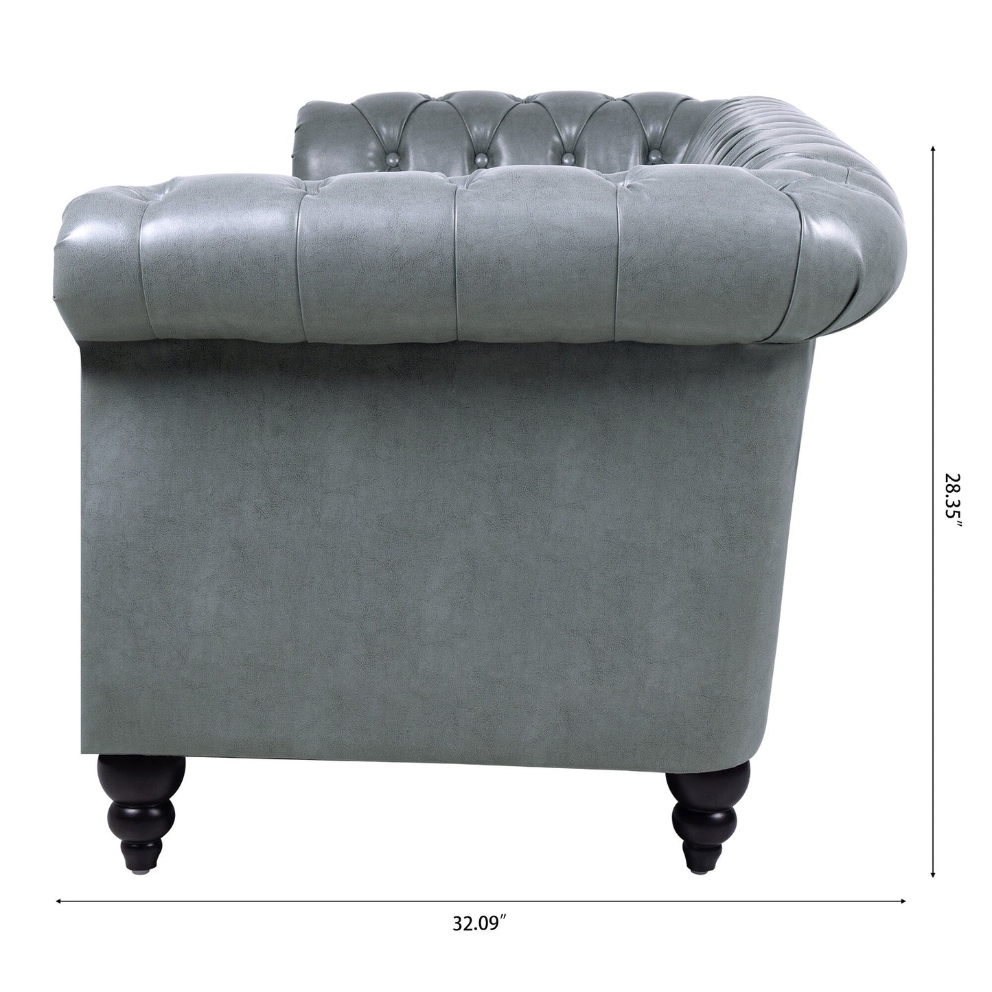 84.65 PU Leather Chesterfield Sofa with Rolled Arms (3-Seater)
