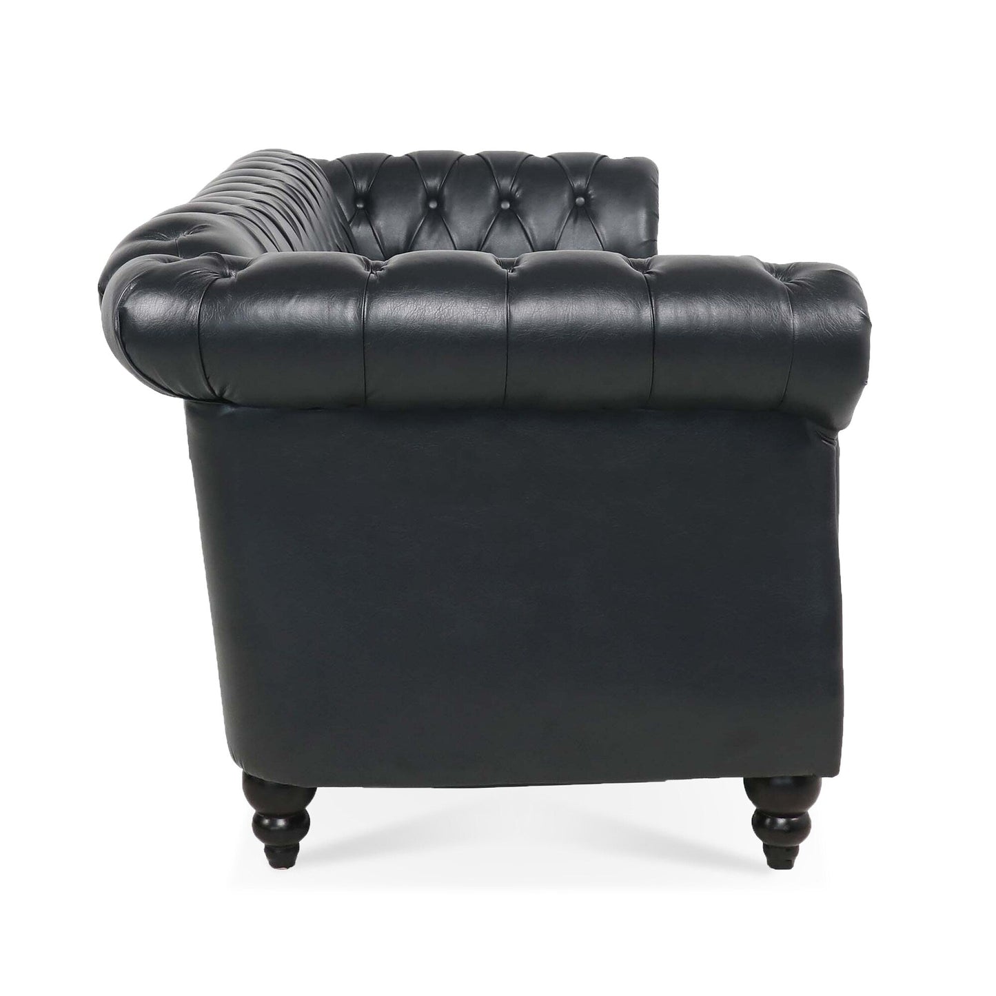 84.65 PU Leather Chesterfield Sofa with Rolled Arms (3-Seater)