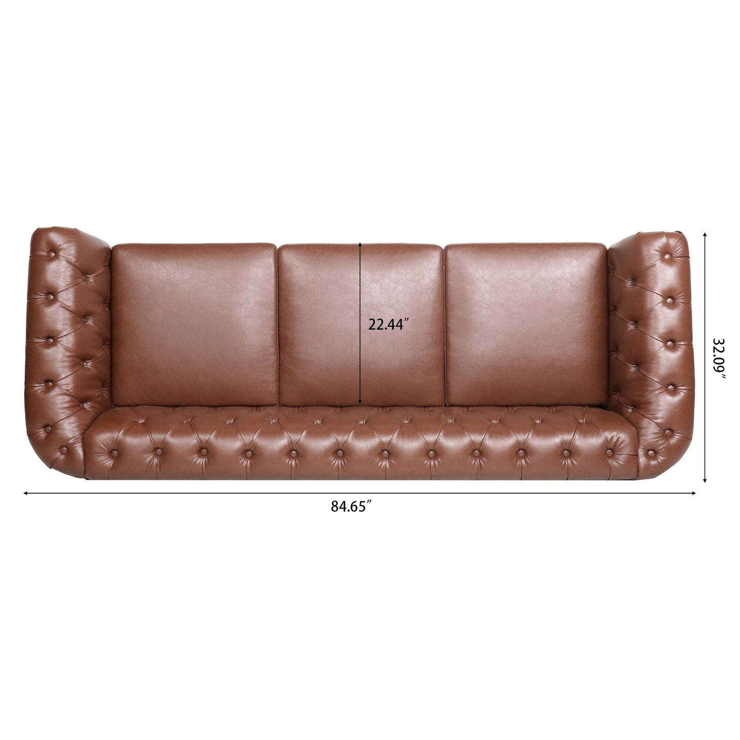 84.65 PU Leather Chesterfield Sofa with Rolled Arms (3-Seater)