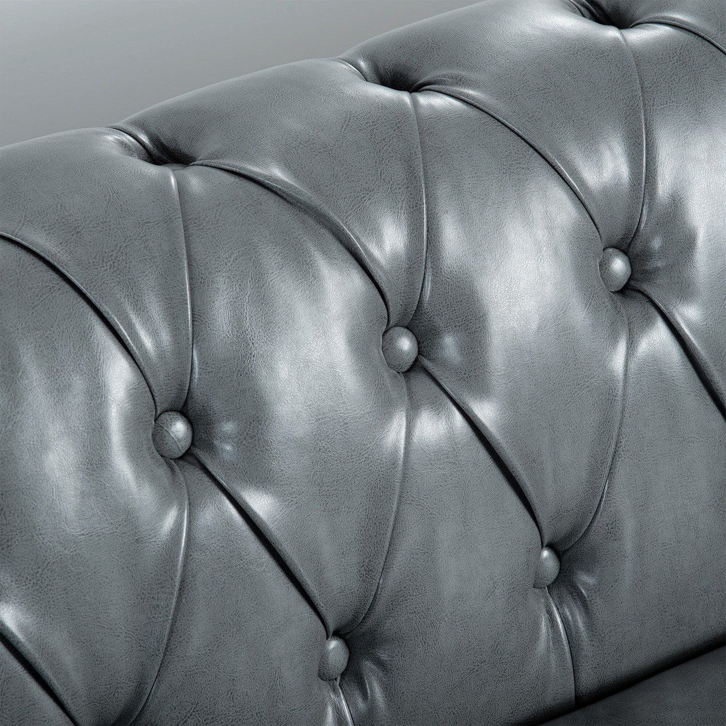 84.65 PU Leather Chesterfield Sofa with Rolled Arms (3-Seater)