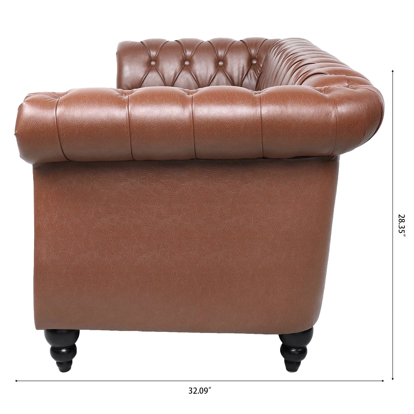 84.65 PU Leather Chesterfield Sofa with Rolled Arms (3-Seater)