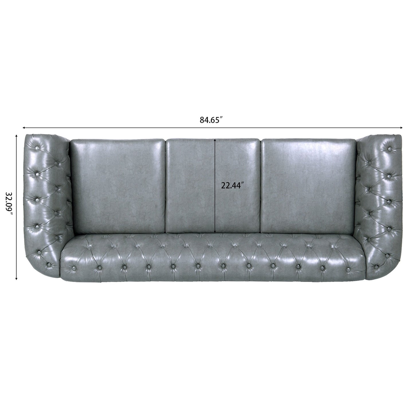 84.65 PU Leather Chesterfield Sofa with Rolled Arms (3-Seater)