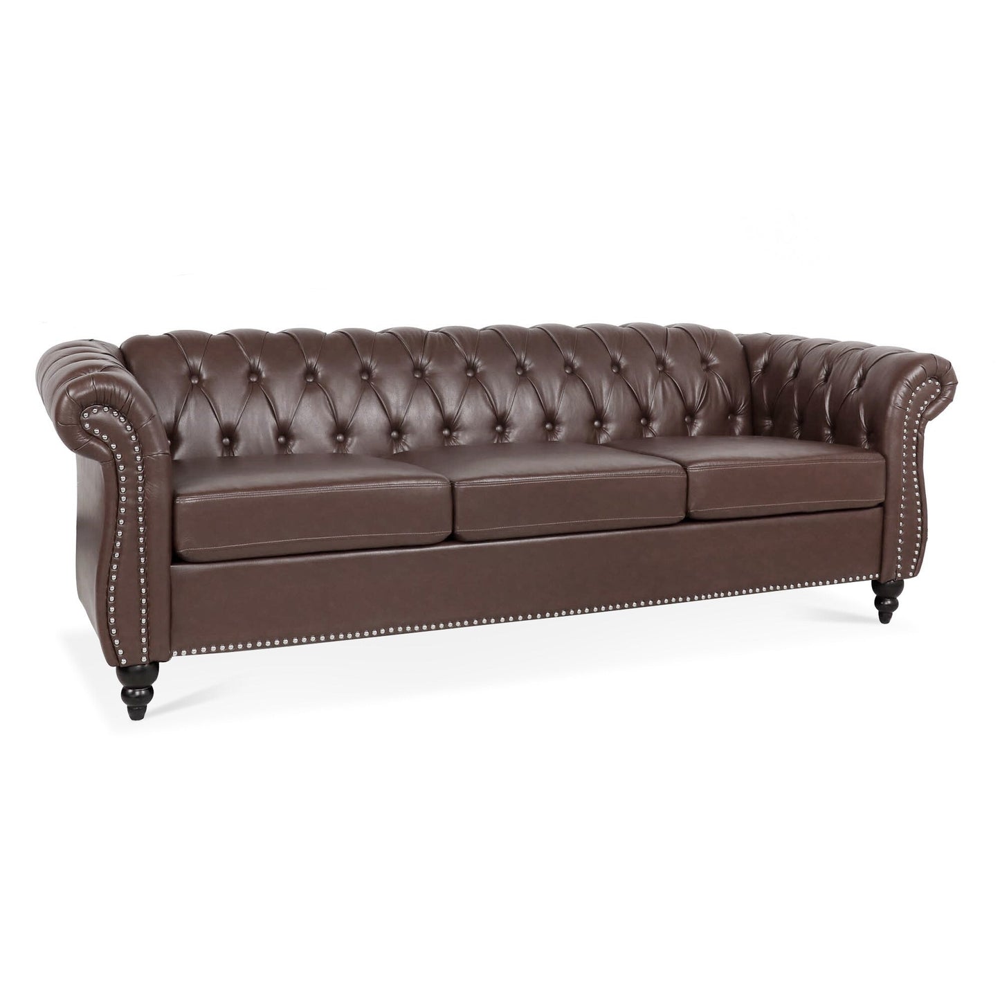 84.65 PU Leather Chesterfield Sofa with Rolled Arms (3-Seater)