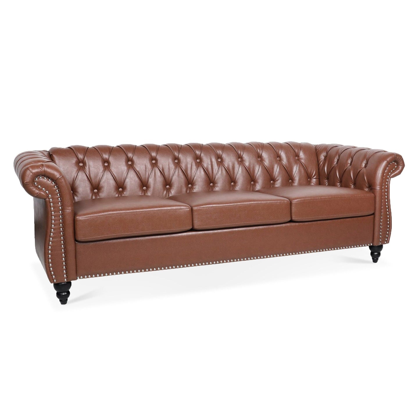 84.65 PU Leather Chesterfield Sofa with Rolled Arms (3-Seater)