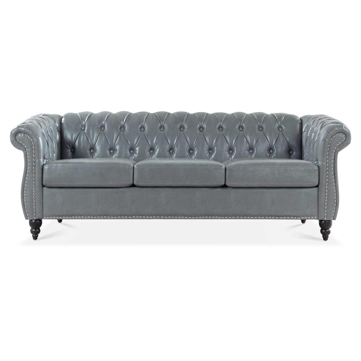 84.65 PU Leather Chesterfield Sofa with Rolled Arms (3-Seater)