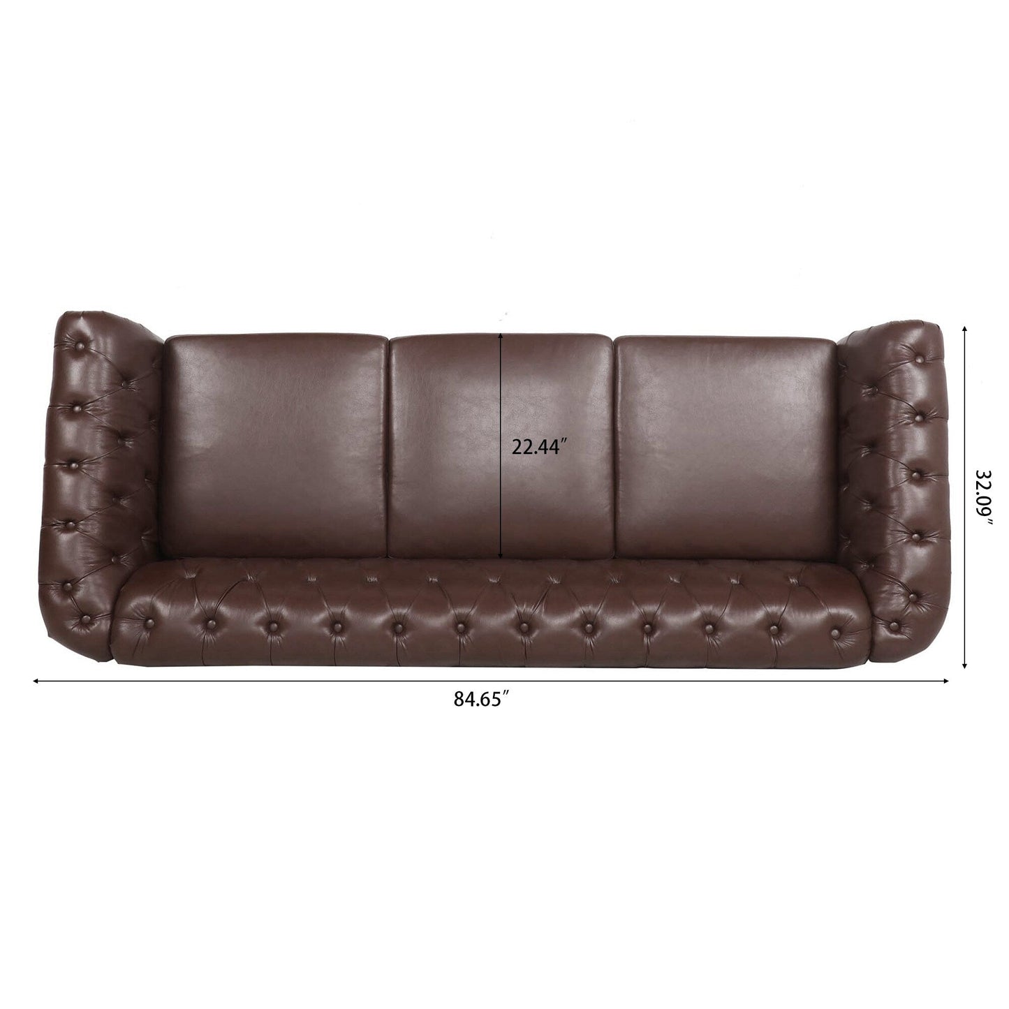 84.65 PU Leather Chesterfield Sofa with Rolled Arms (3-Seater)