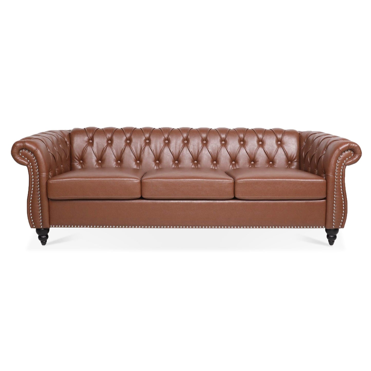 84.65 PU Leather Chesterfield Sofa with Rolled Arms (3-Seater)