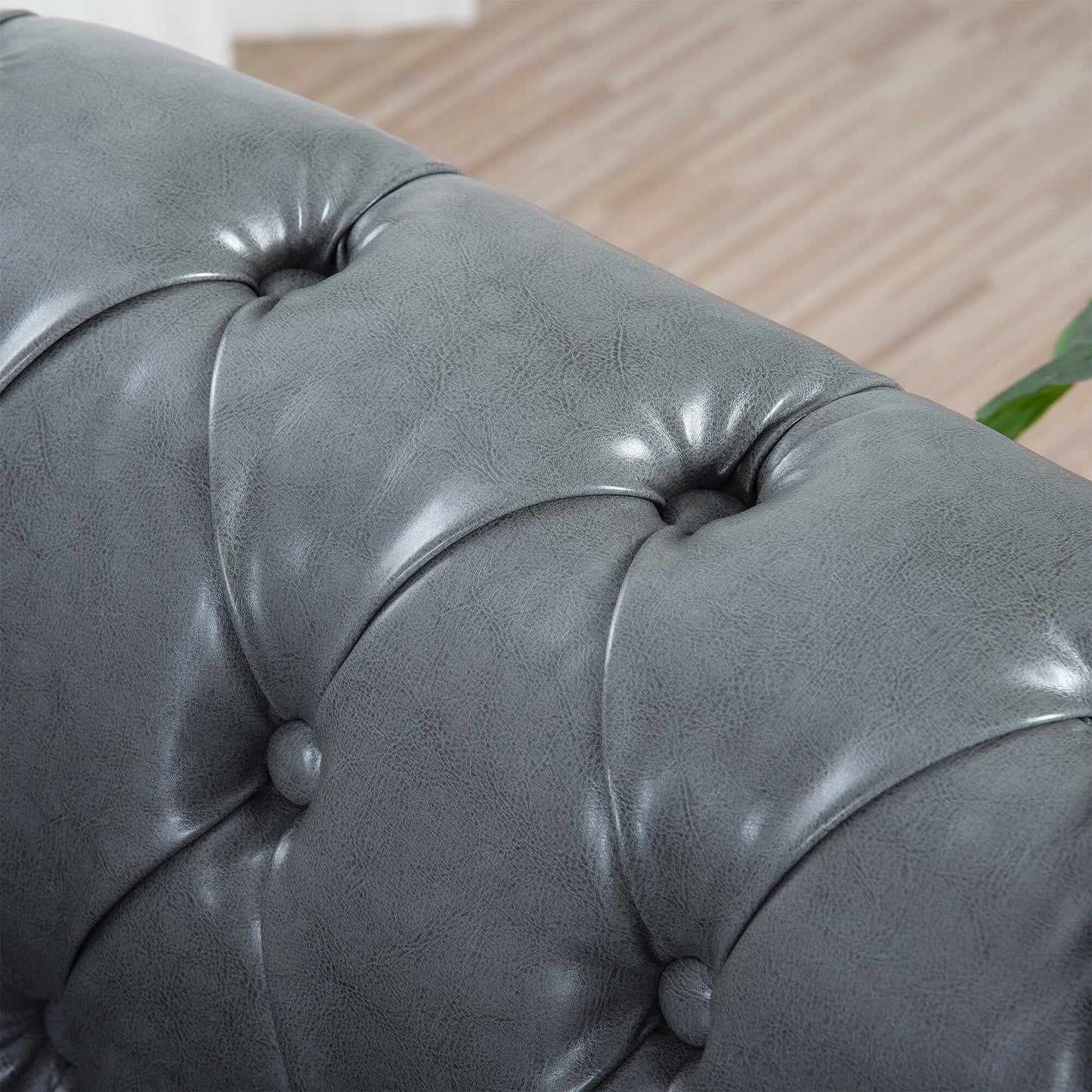 84.65 PU Leather Chesterfield Sofa with Rolled Arms (3-Seater)