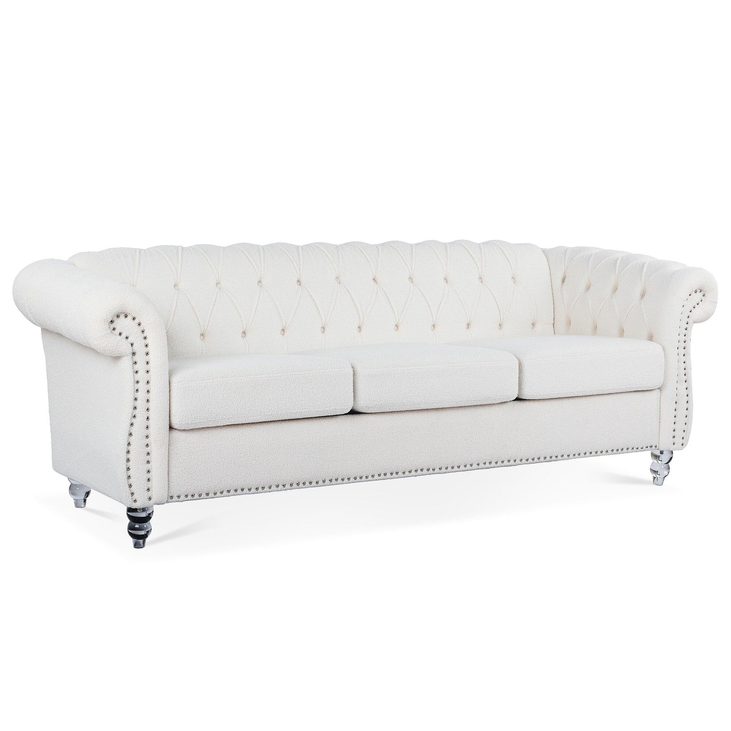 84.65 Polyester Chesterfield Sofa with Rolled Arms (3-Seater)