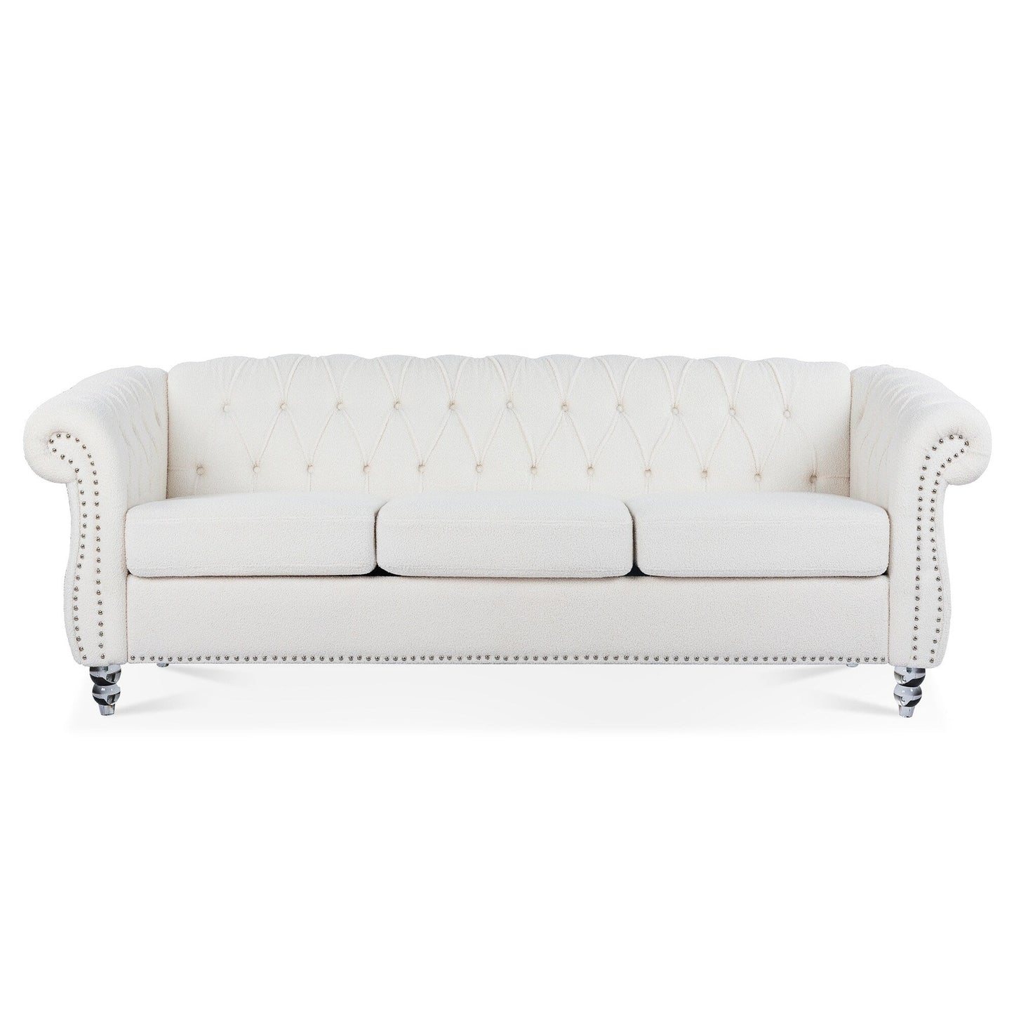 84.65 Polyester Chesterfield Sofa with Rolled Arms (3-Seater)