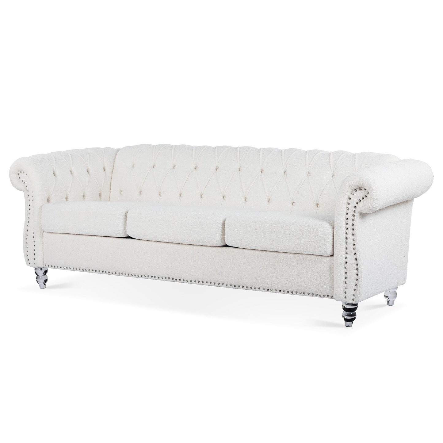 84.65 Polyester Chesterfield Sofa with Rolled Arms (3-Seater)
