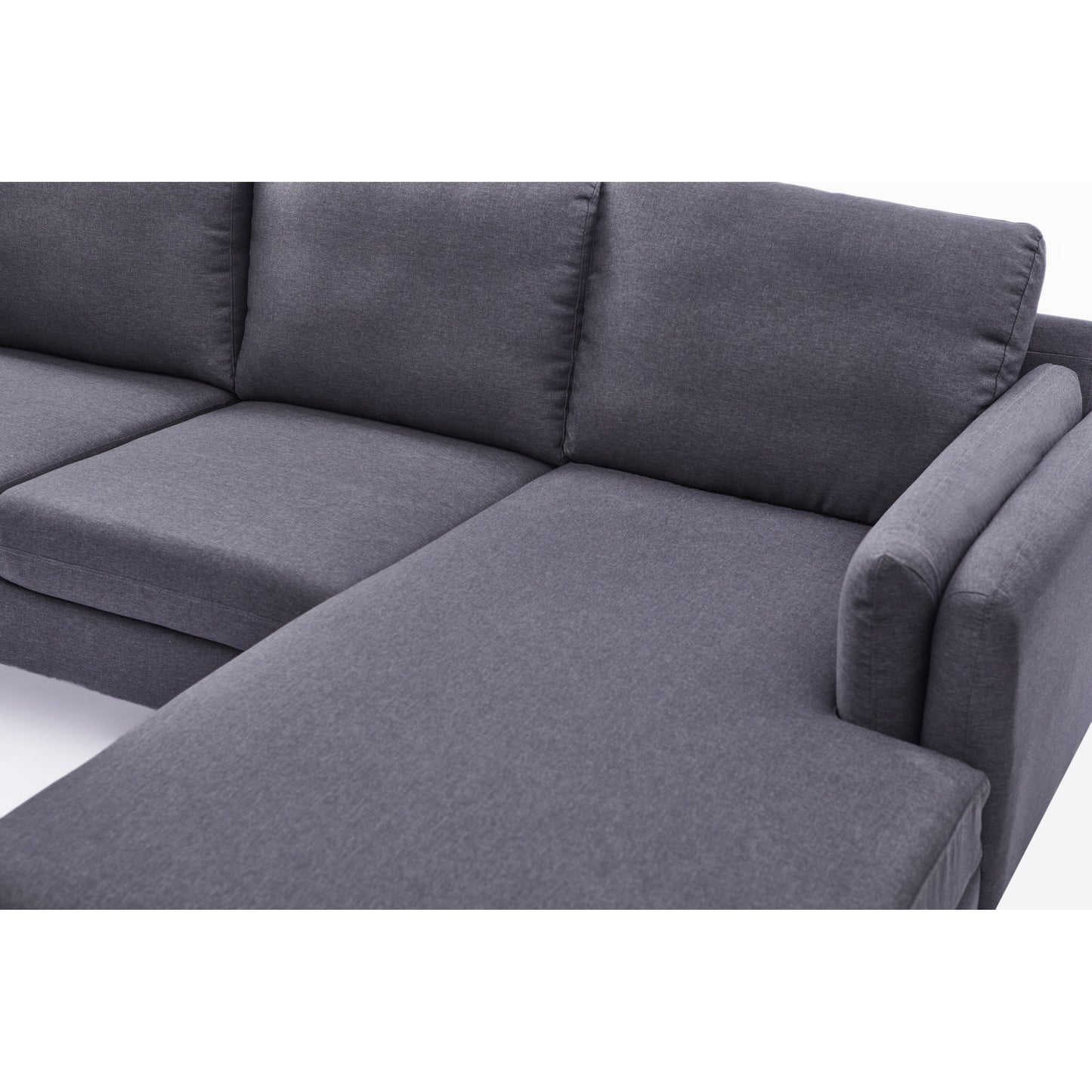 84.6'' Linen L-Shaped 3 Seater Sofa with Reversible Chaise, Independent Spring Cushions, Solid Wood Frame, Double Armrests