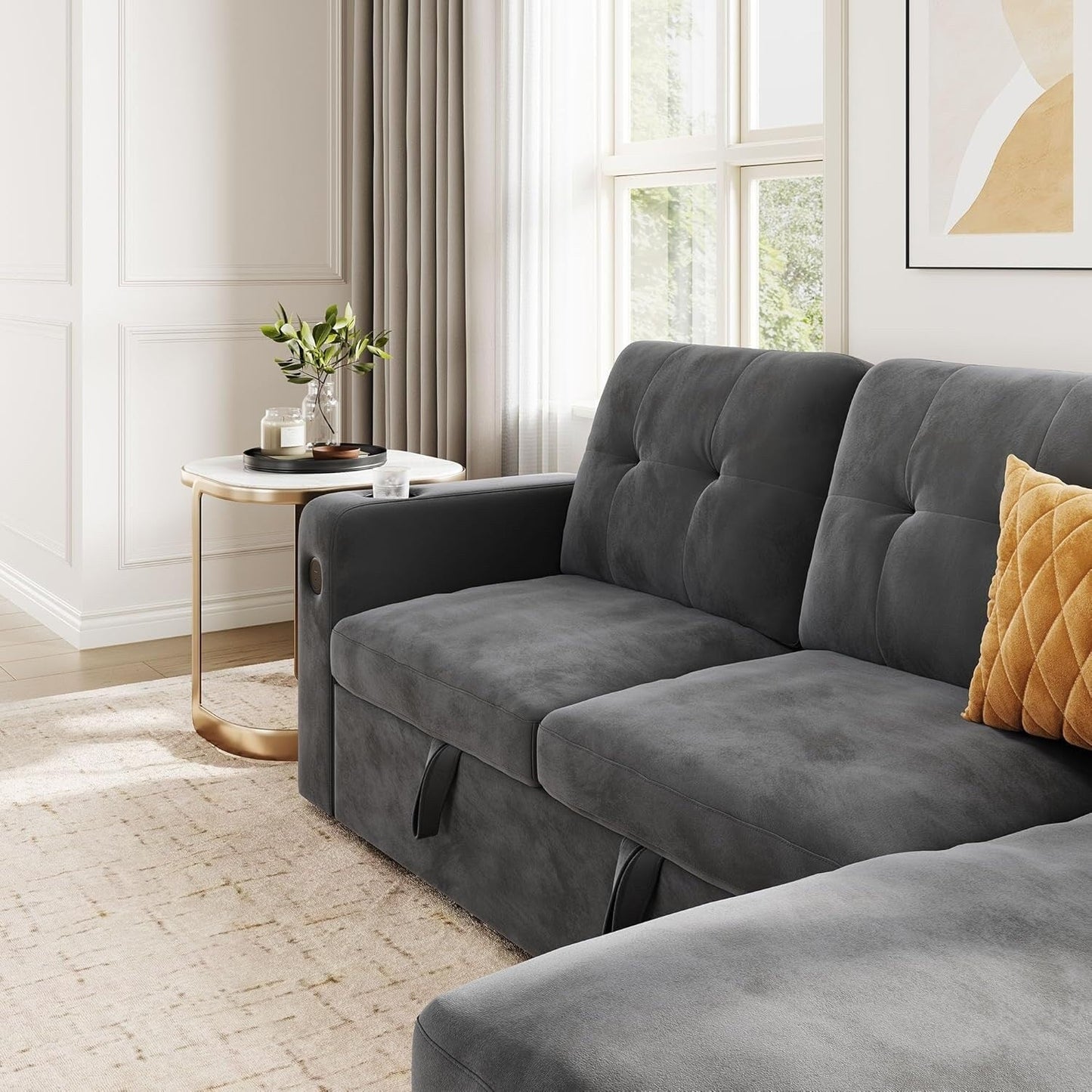 84 Sleeper Sofa Bed, Modular Sectional Cloud Couch with Reversible Storage Model