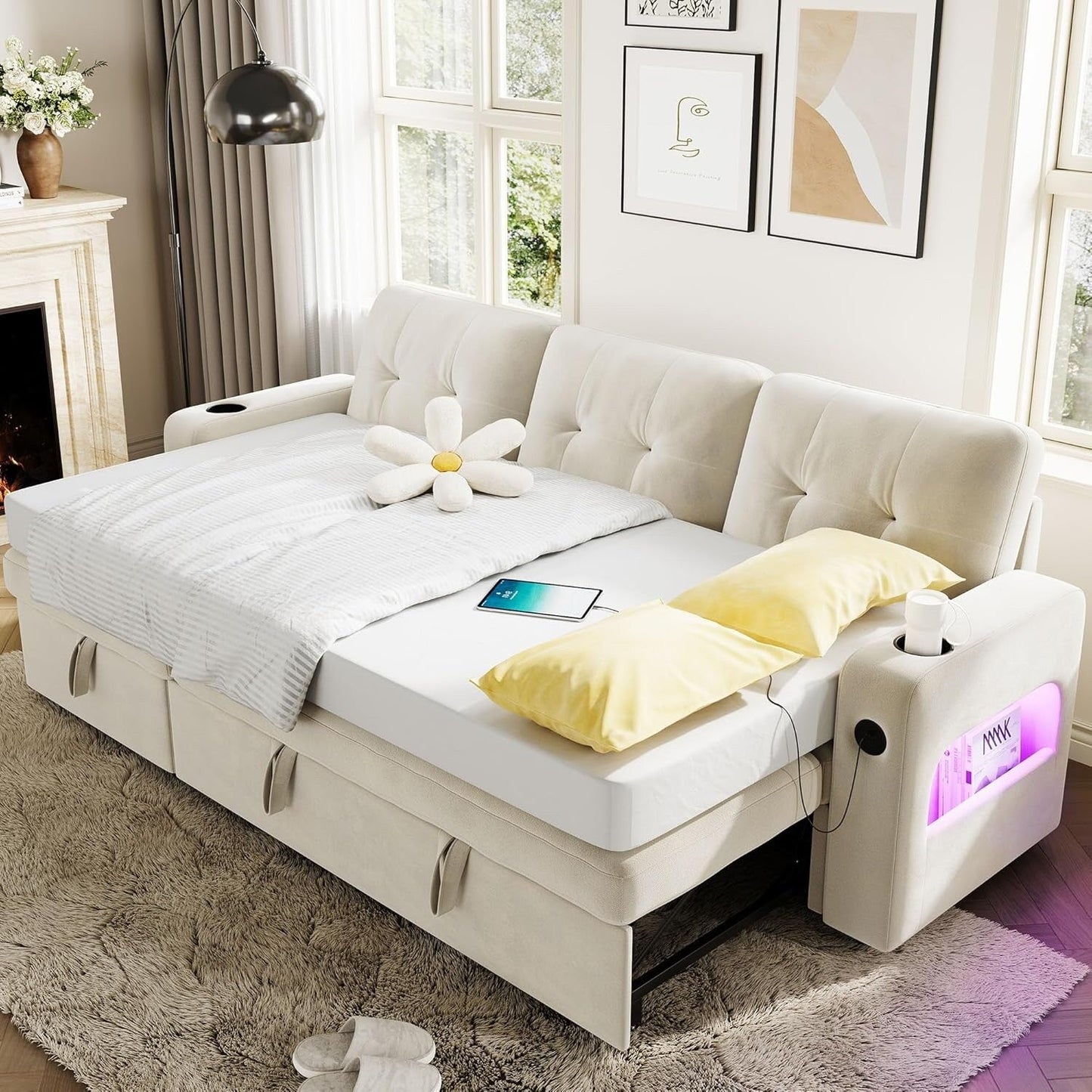 84 Sleeper Sofa Bed, Modular Sectional Cloud Couch with Reversible Storage Model