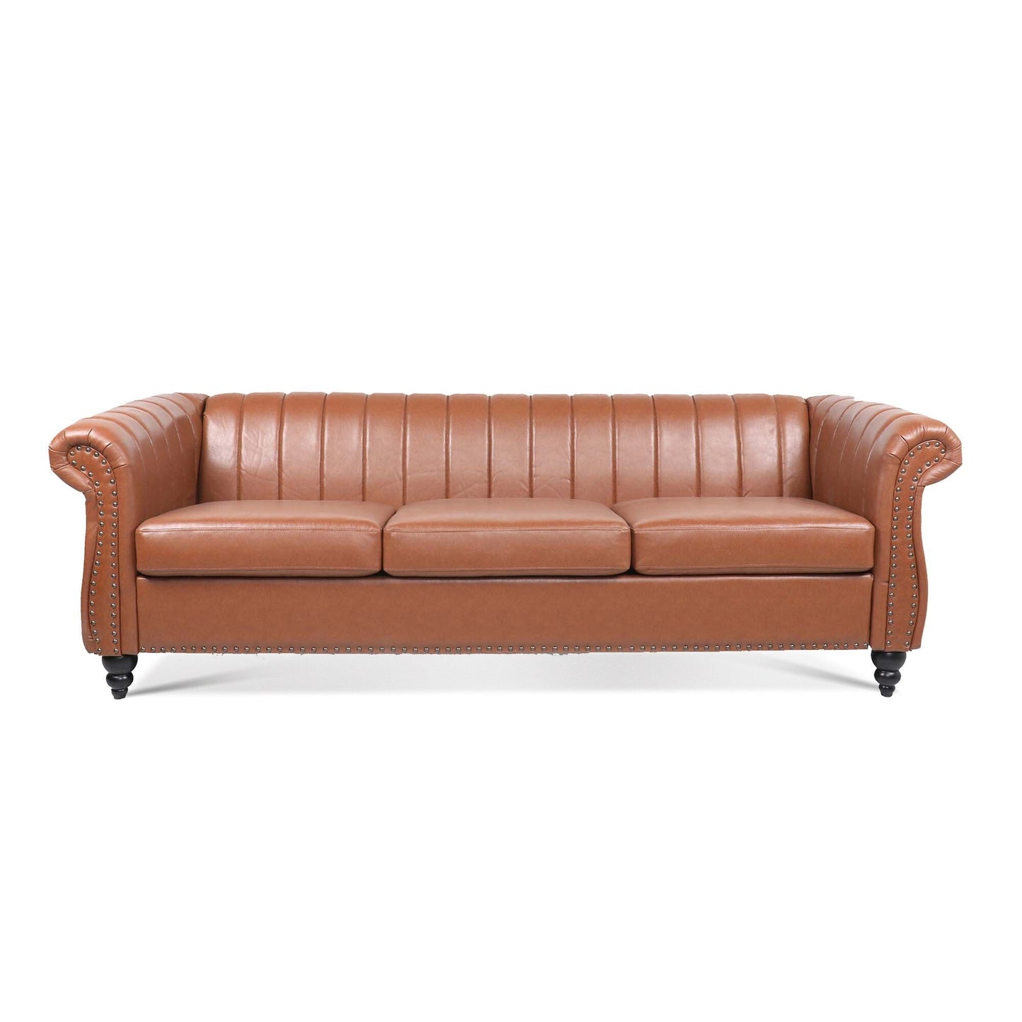 84'' PU Rolled Arm Chesterfield Three Seater Sofa