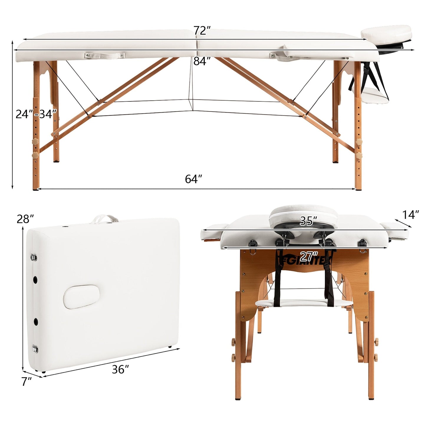 84''L Portable Massage Table Adjustable Facial Spa Bed Tattoo w/ Carry