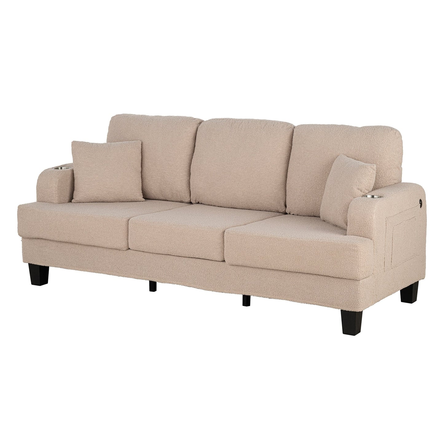 85 Modern Beige Corduroy 3-seater Sofa with USB and 2 Pillows