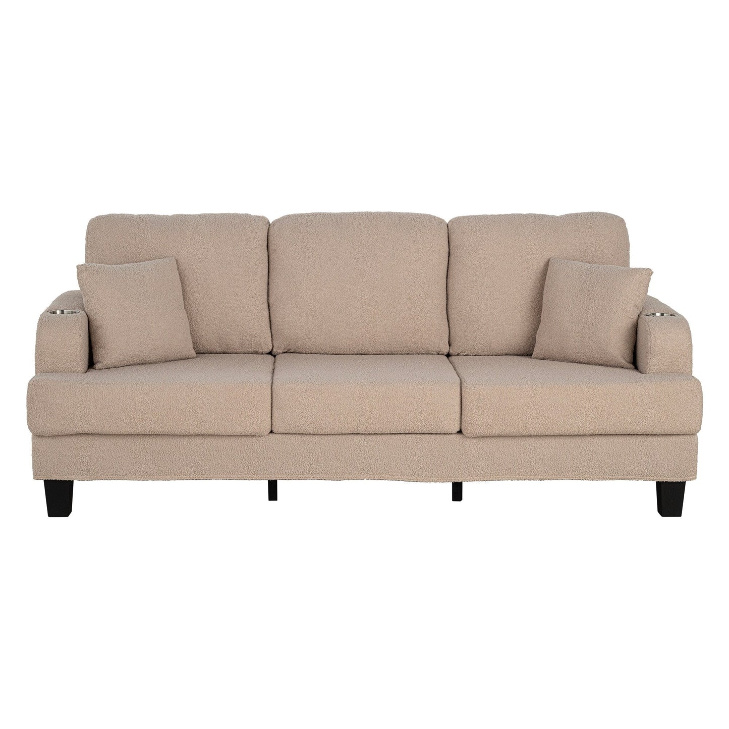 85 Modern Beige Corduroy 3-seater Sofa with USB and 2 Pillows