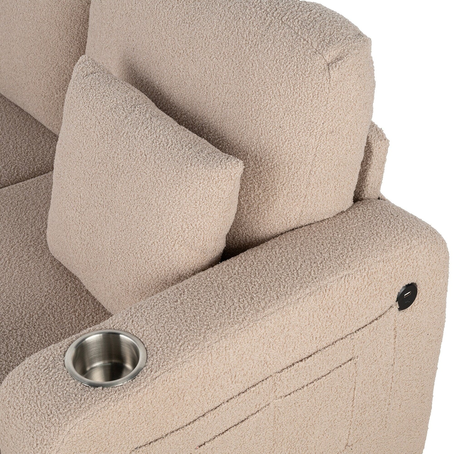 85 Modern Beige Corduroy 3-seater Sofa with USB and 2 Pillows