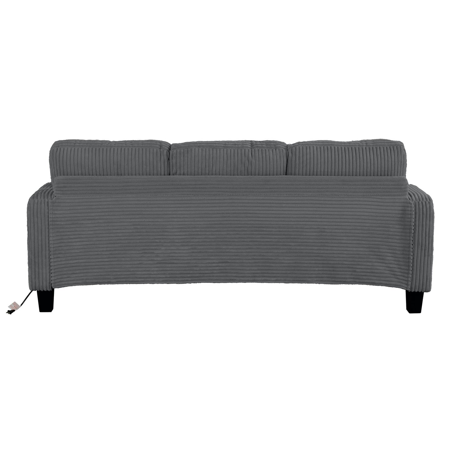 85 Modern Corduroy Rectangle 3-seater Sofa with USB and 2 Pillows