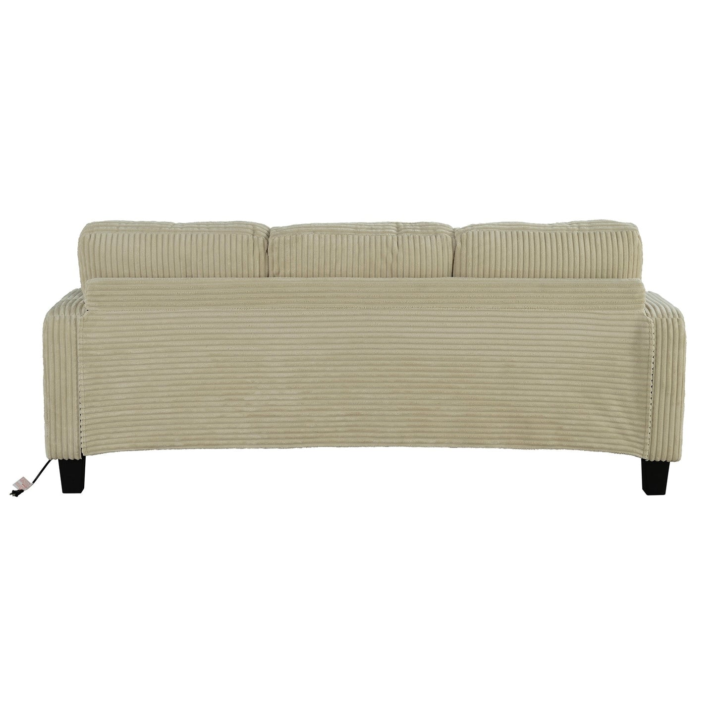 85 Modern Corduroy Rectangle 3-seater Sofa with USB and 2 Pillows