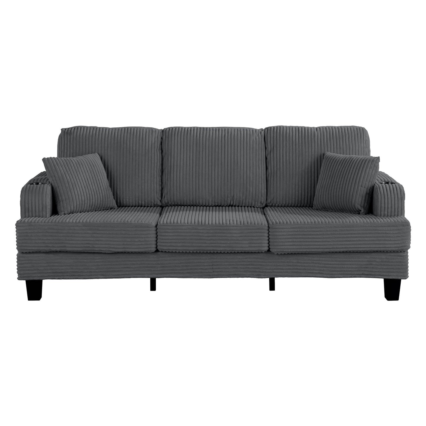 85 Modern Corduroy Rectangle 3-seater Sofa with USB and 2 Pillows