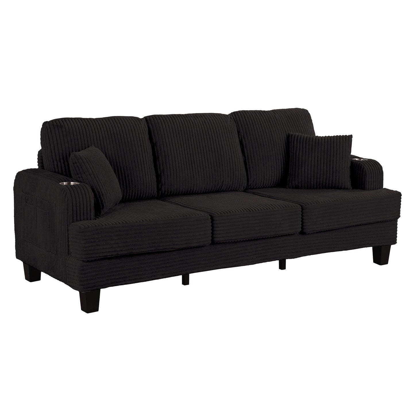 85 Modern Corduroy Rectangle 3-seater Sofa with USB and 2 Pillows