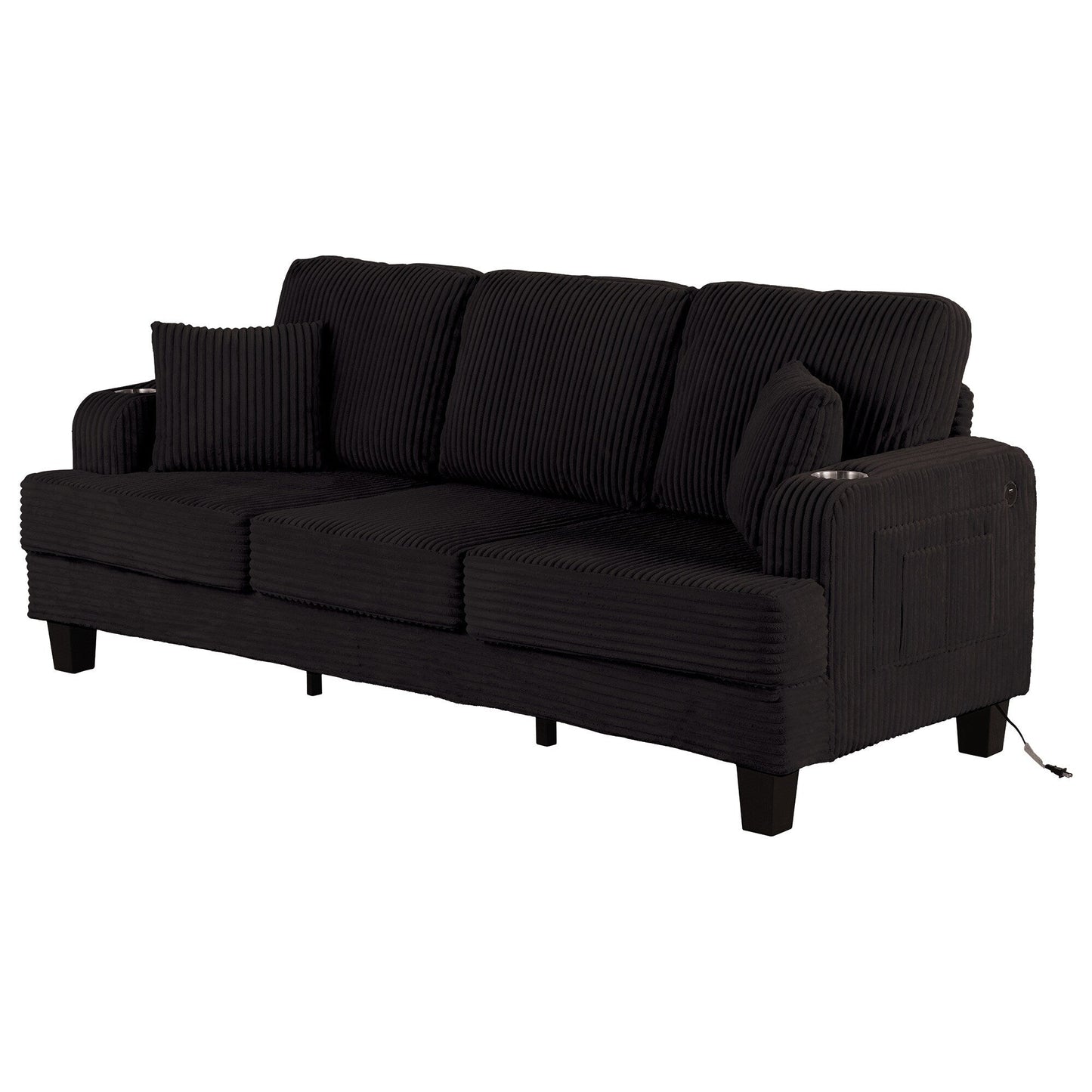 85 Modern Corduroy Rectangle 3-seater Sofa with USB and 2 Pillows