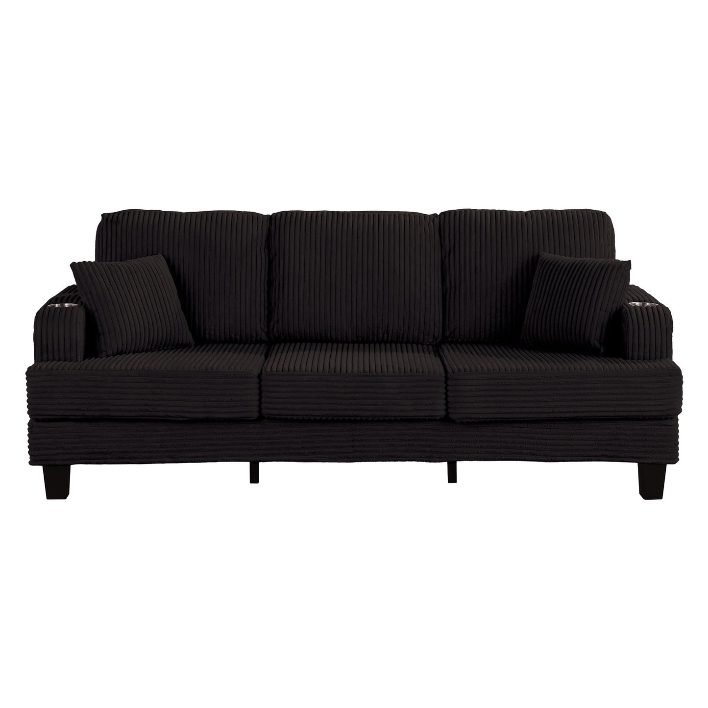 85 Modern Corduroy Rectangle 3-seater Sofa with USB and 2 Pillows