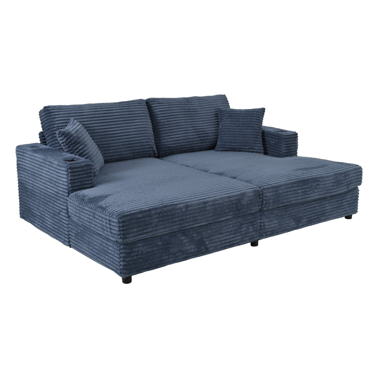 86.5 Corduroy Chaise Lounge Sofa with 2 USB Ports, Cup Holders, and 550lb Capacity