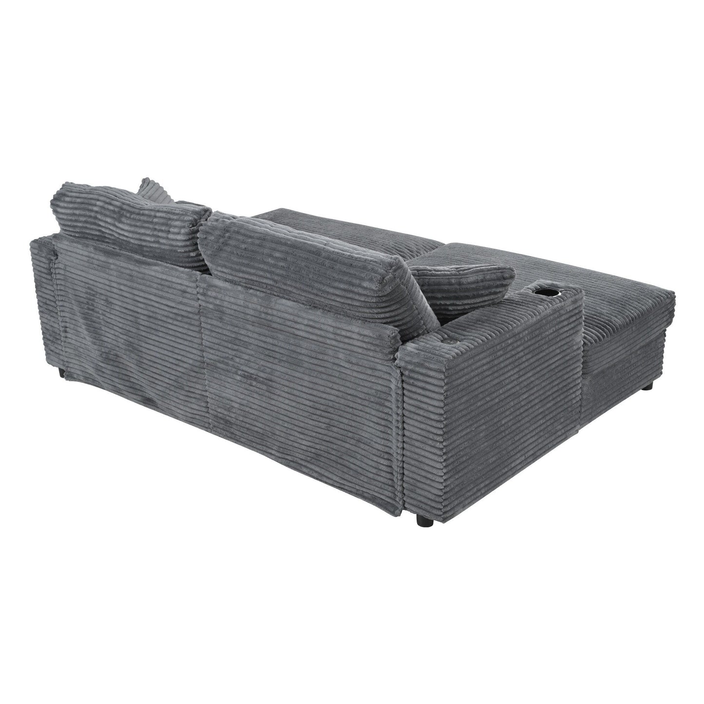 86.5 Corduroy Chaise Lounge Sofa with 2 USB Ports, Cup Holders, and 550lb Capacity