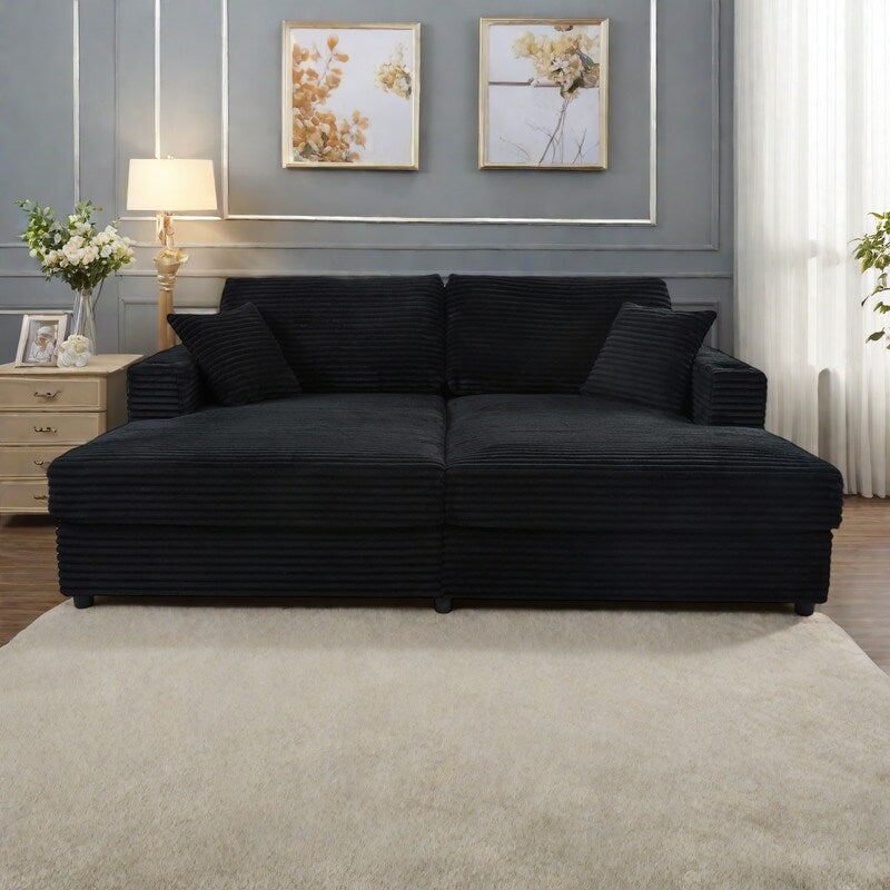 86.5 Corduroy Chaise Lounge Sofa with 2 USB Ports, Cup Holders, and 550lb Capacity