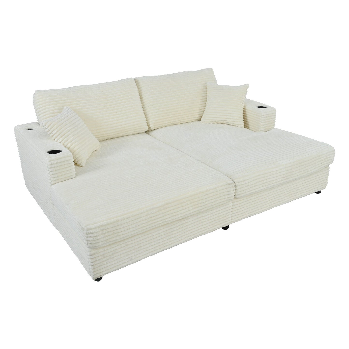 86.5 Corduroy Chaise Lounge Sofa with 2 USB Ports, Cup Holders, and 550lb Capacity