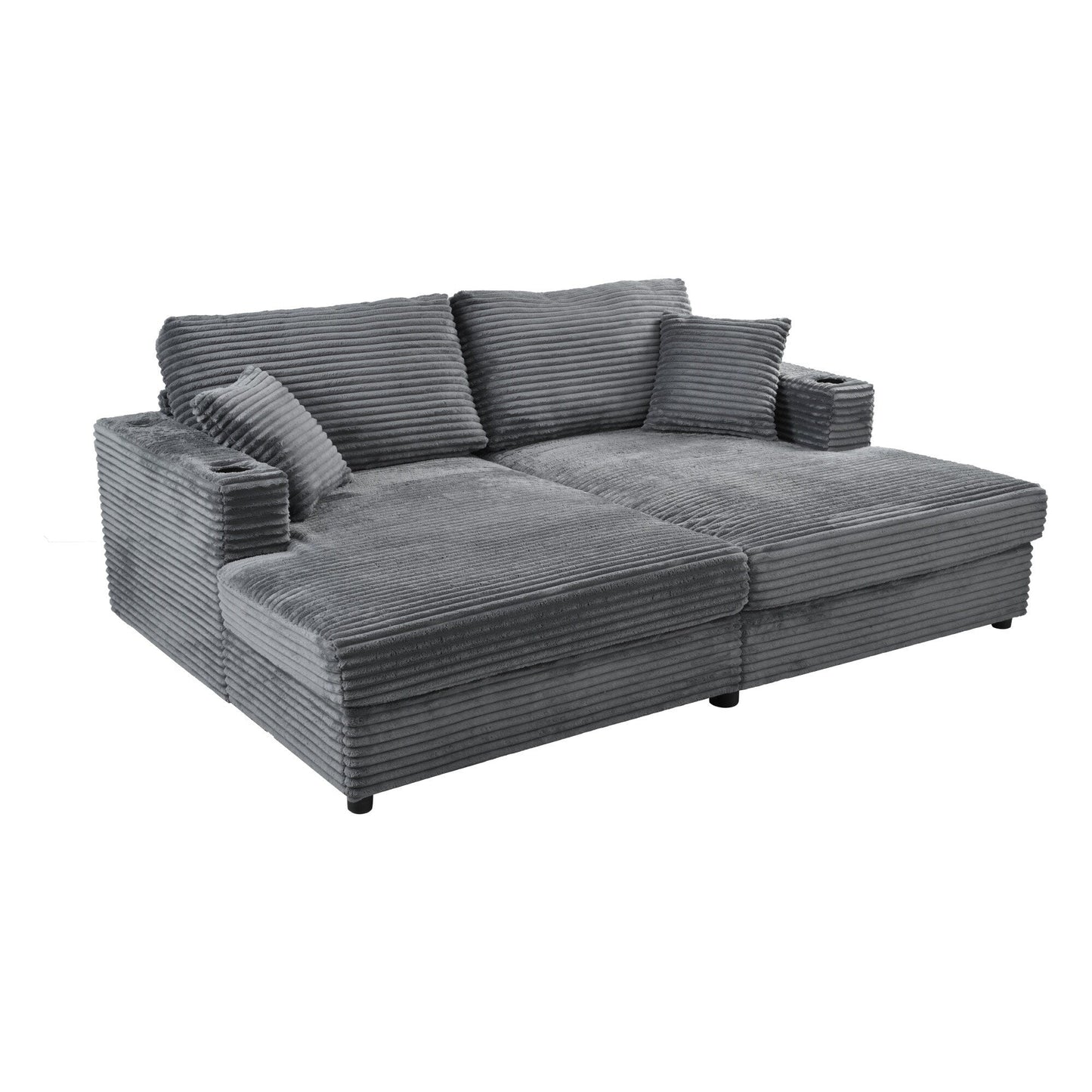 86.5 Corduroy Chaise Lounge Sofa with 2 USB Ports, Cup Holders, and 550lb Capacity